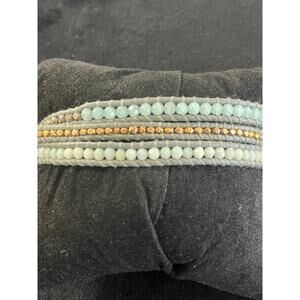 Club Monaco Mint Green, Bronze and White Beaded Triple Strand Bracelet